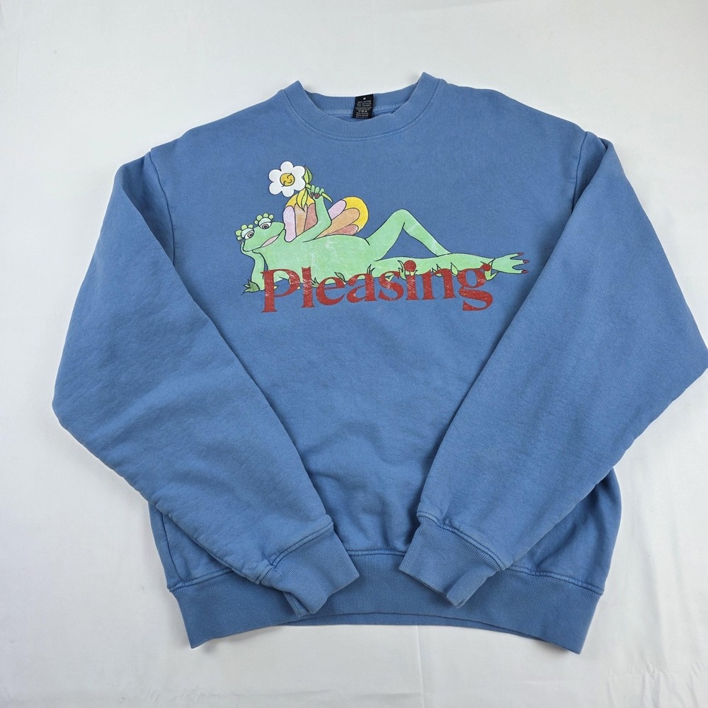 Pleasing Sweatshirt Mens Medium Blue Frog Graphic Harry Styles Crewneck Pullover